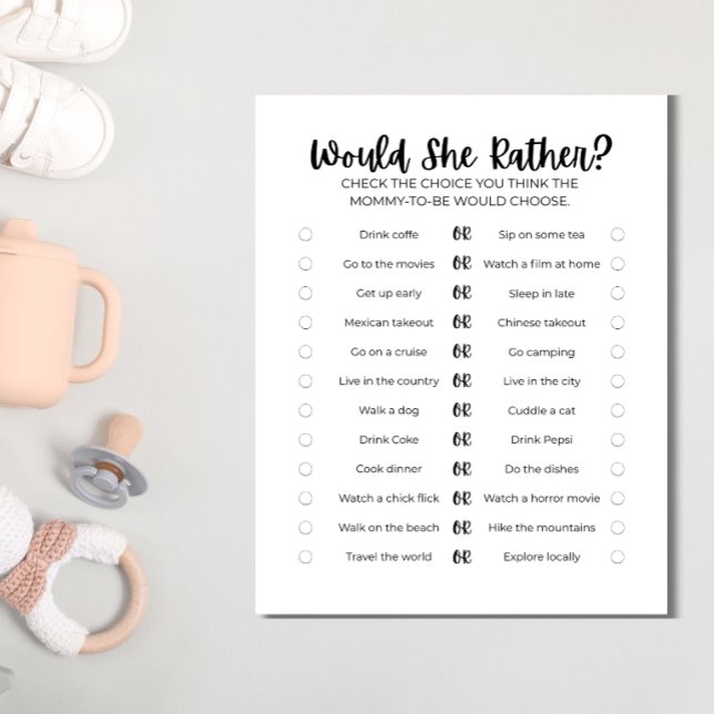 Printable Baby Shower Game: Would She Rather?  Brevhuvud (Preview of Would She Rather? game)