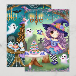 Printable Cute Whimsical Witch Halloween Tea Party Inbjudningar