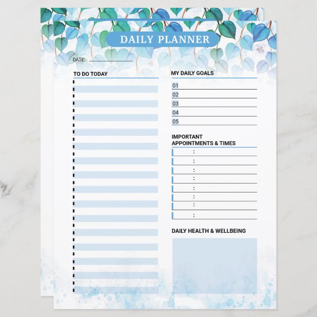 Printable Daily Planner Template (Fram/baksida)