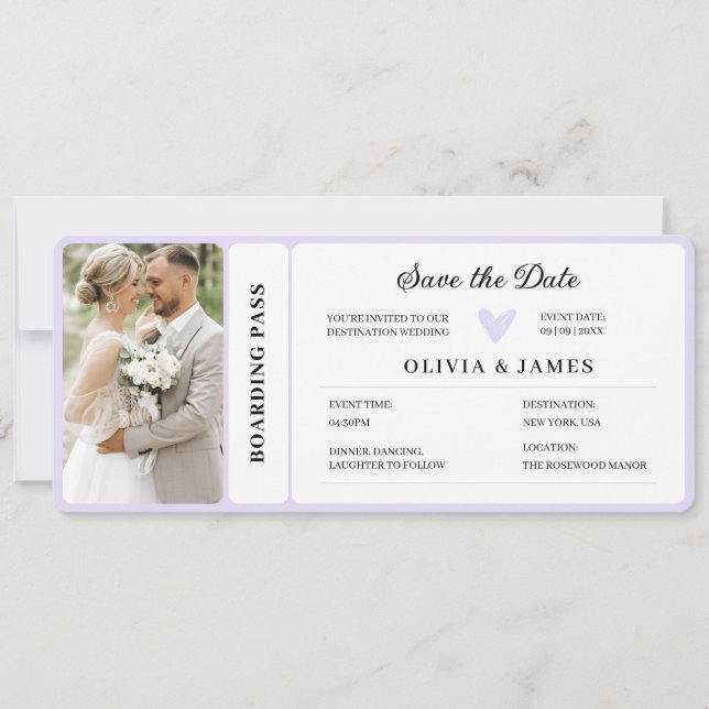 Printable Destination Wedding Boarding Pass  Invit Inbjudningar (Framsida)