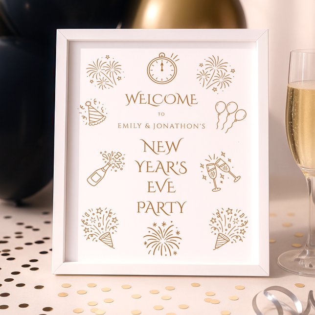 Printable Doodles Gold Welcome to New Year Party Poster (Skapare uppladdad)