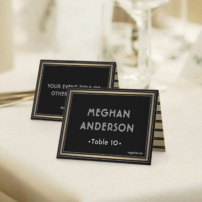 Printable Escort Card - Elegant Black and Gold Kort (Skapare uppladdad)