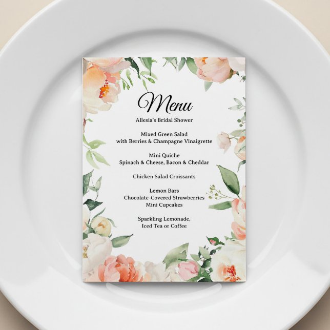 Printable Floral Bridal Shower Menu Inbjudningar (Skapare uppladdad)