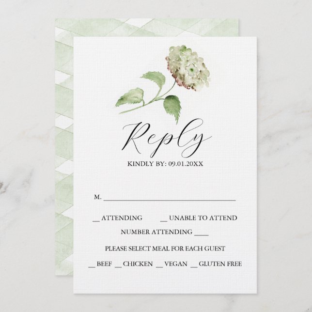 Printable Hydrangea Wedding RSVP Cards Inbjudningar (Fram/baksida)