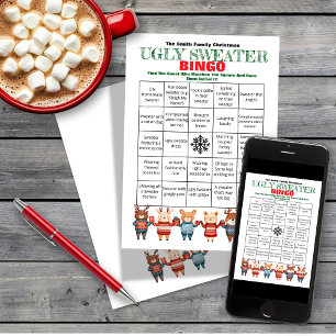 Printable jul Bingo-Ugly Sweater Party Game Inbjudningar