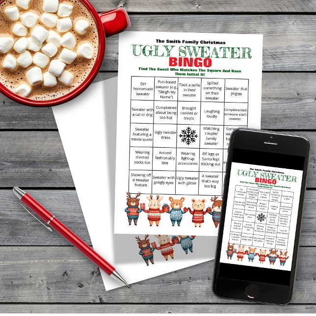Printable jul Bingo-Ugly Sweater Party Game Inbjudningar (Skapare uppladdad)