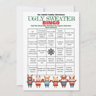 Printable jul Bingo-Ugly Sweater Party Game Inbjudningar
