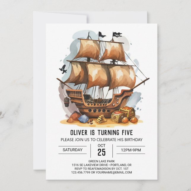Printable Nautical Roligt Pirat Birthday Inbjudningar (Framsida)