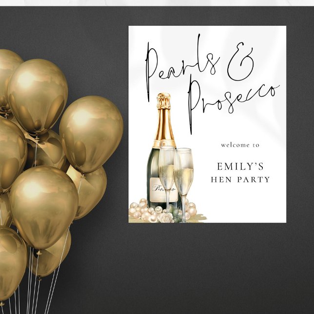Printable Pearls Prosecco Välkommen till Hen Party Poster (Skapare uppladdad)