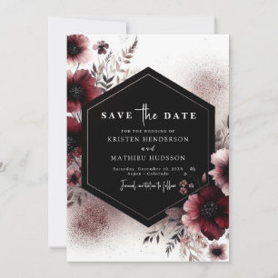 Printable Rustic Burgundy Bröllop Spara Datumet