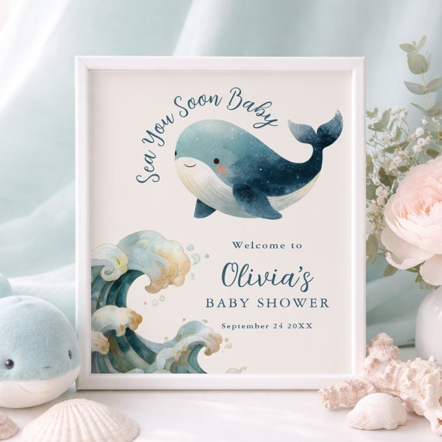 Printable Sea You Soon Whale Baby Shower Ivory Poster (Skapare uppladdad)