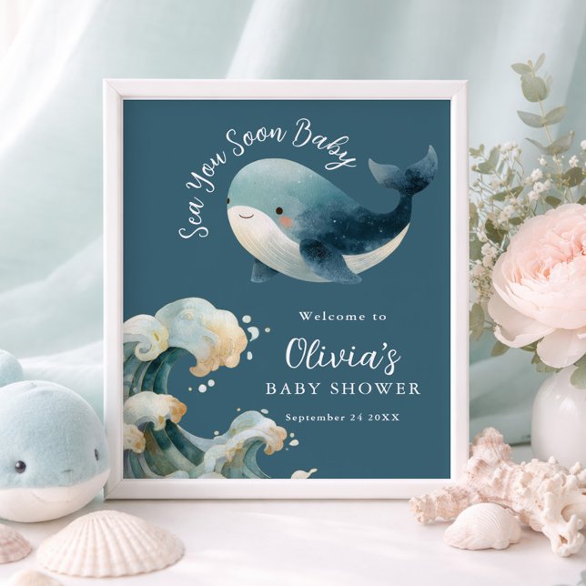 Printable Sea You Soon Whale Baby Shower Turquoise Poster (Skapare uppladdad)