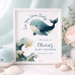 Printable Sea You Soon Whale Baby Shower White Poster