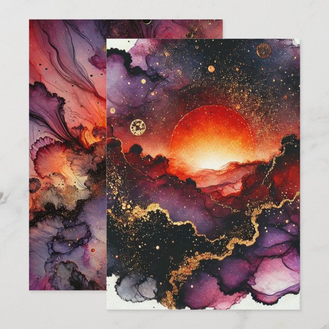 Printable Spooky Sunset Halloween Alcohol Bläck Inbjudningar (Fram/baksida)