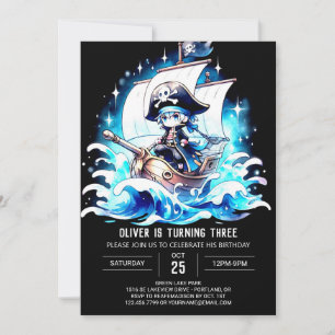 Printable Stollig Pirat Birthday Inbjudningar