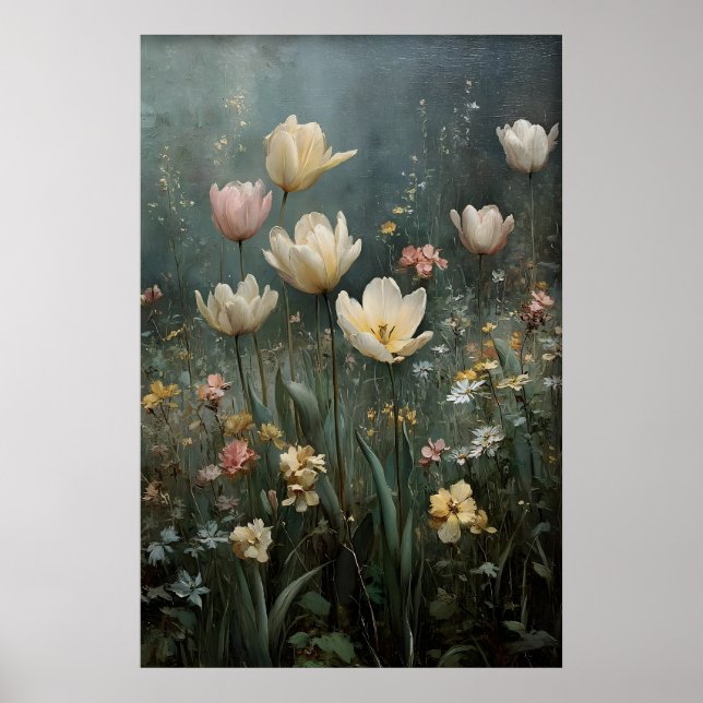 Printable Tulips Wall Art, Antique Spring Meadow Poster (Framsidan)