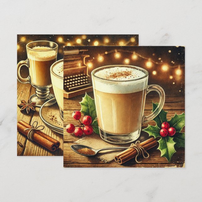 Printable Vintage jul Drink Eggnog Latte Inbjudningar (Fram/baksida)