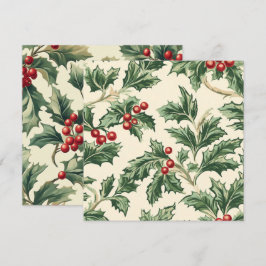 Printable Vintage jul Holly Mönster Papper Inbjudningar