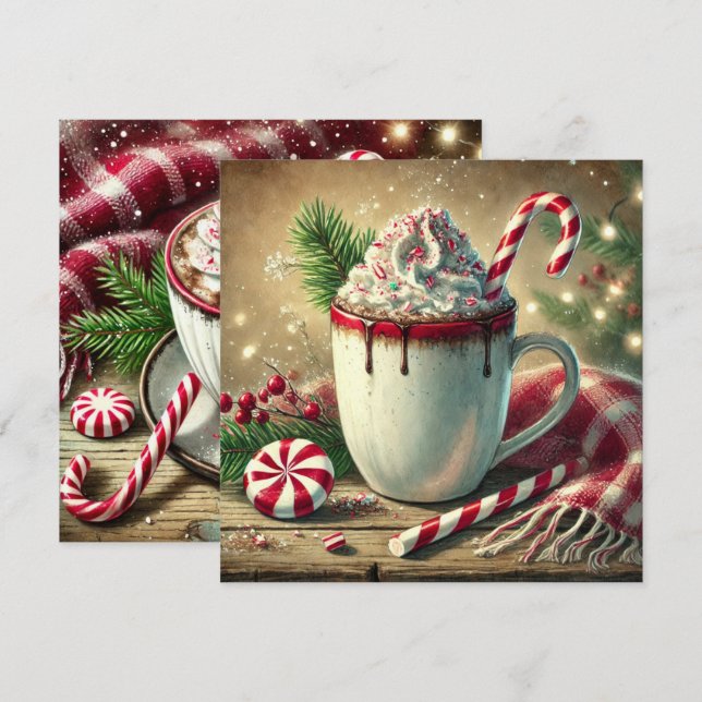 Printable Vintage jul Peppermint Mocha Inbjudningar (Fram/baksida)