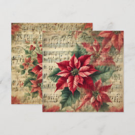 Printable Vintage jul Poinsettia Lakan Music Inbjudningar