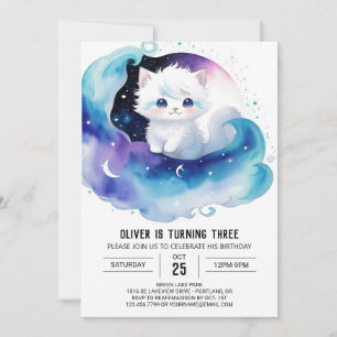 Printable Whimsical Kattunge Birthday Inbjudningar