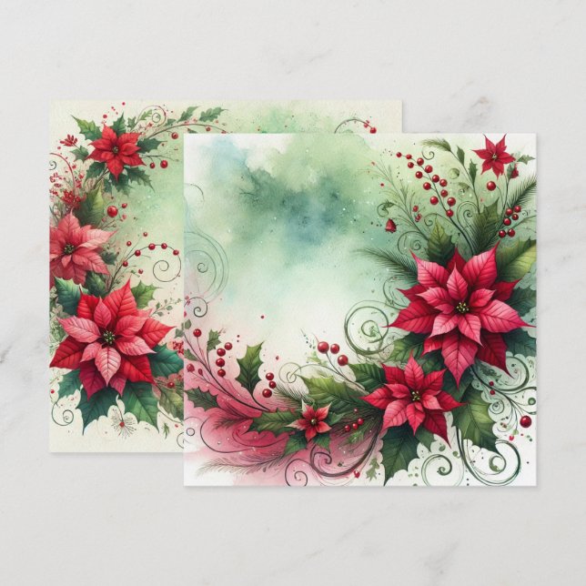 Printable Whimsical Poinsettia jul Garland Inbjudningar (Fram/baksida)