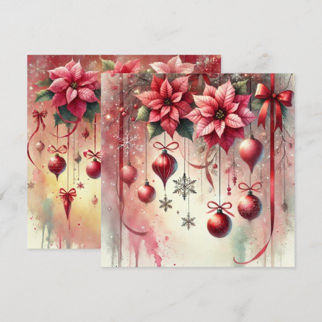 Printable Whimsical Poinsettia jul Ornaments Inbjudningar (Fram/baksida)