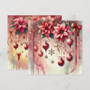 Printable Whimsical Poinsettia jul Ornaments Inbjudningar