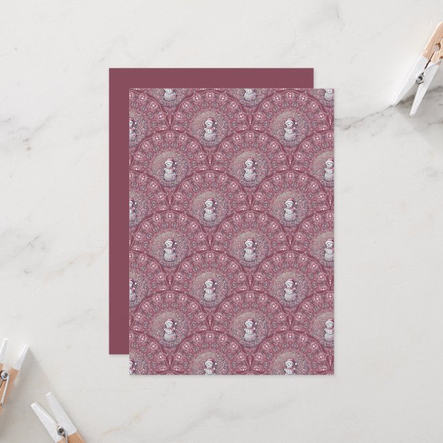 Printable Whimsical Rosa Snögubbe Mandala Scallop Inbjudningar (Fram/Back In Situ)