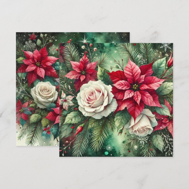Printable Whimsical Winter Poinsettia Evergreen Inbjudningar (Fram/baksida)