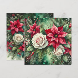 Printable Whimsical Winter Poinsettia Evergreen Inbjudningar