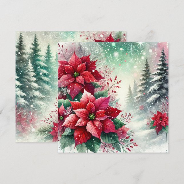 Printable Whimsical Winter Wonderland Poinsettia Inbjudningar (Fram/baksida)