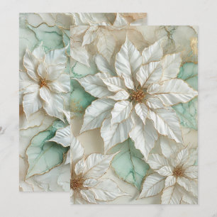 Printable White och Mint Alcohol Bläck Poinsettia Inbjudningar