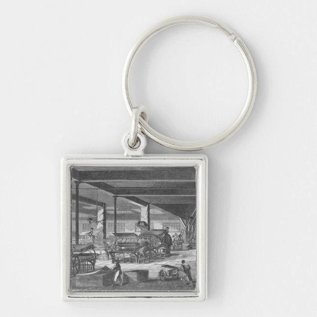 Printingpressrummet Fyrkantig Silverfärgad Nyckelring (Framsidan)