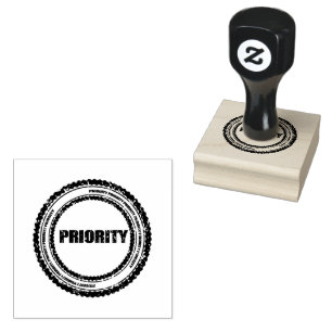 Priority Circle Logotyp Intryck Jet Svart Trä Stämpel