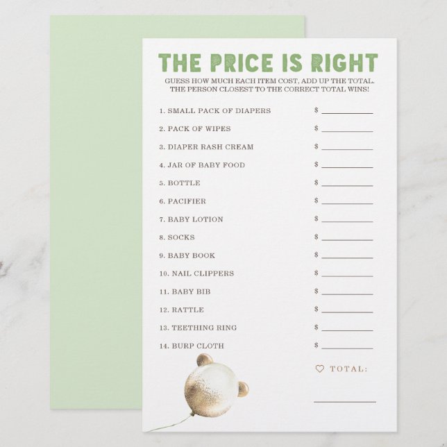 Pris är Höger Baby Shower-spel (Fram/baksida)