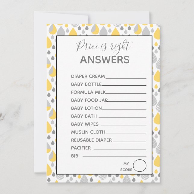 Pris är höger-spel Baby Shower grått/ gult Inbjudningar (Framsida)
