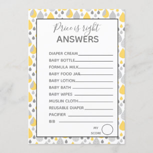 Pris är höger-spel Baby Shower grått/ gult Inbjudningar
