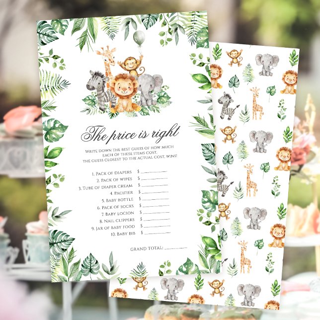 Pris är Safari Animals babyduschspel (Skapare uppladdad)