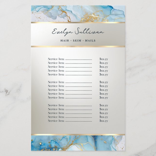 pris flygblad för blå marmor i bläck (Framsidan)