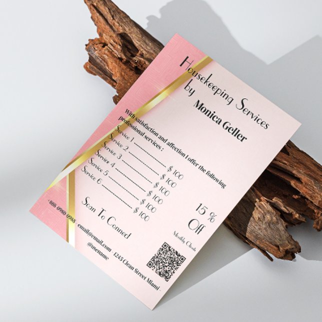 Pris för hemstädning Rosa Guld Blush Qr Kod Flygblad (House Keeping Maid Price Rose Gold Blush Qr Code Flyer)