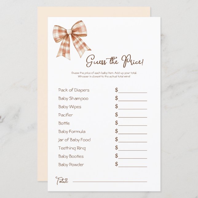 Pris gissning om rosa Bow Girl Baby Shower (Fram/baksida)