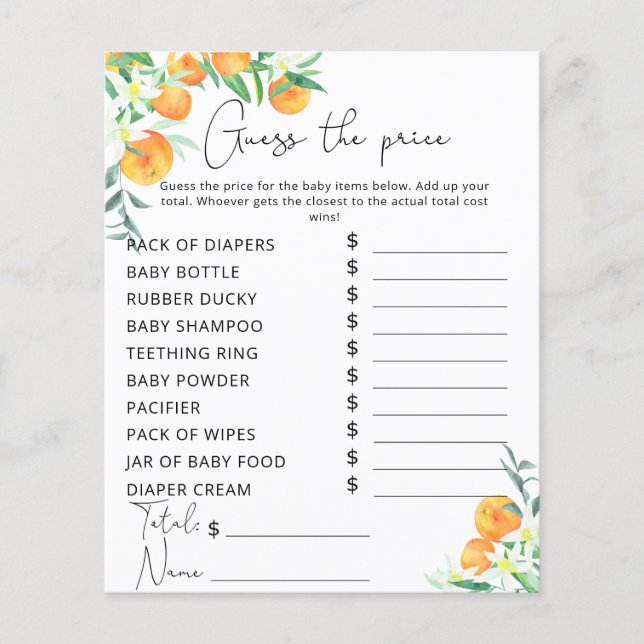 Pris gissningslek för vattenfärgsfärgad orange (Framsida)