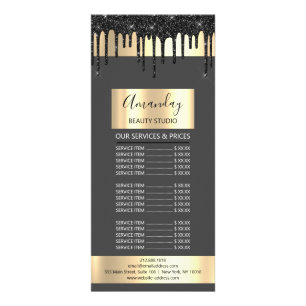 Pris List Hair Makeup Lash Nagel Guld Drift Grått Reklamkort