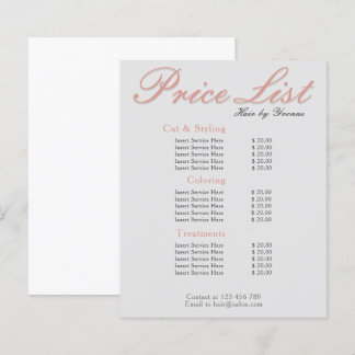 Pris List salon, spa, skönhet, redigerbar