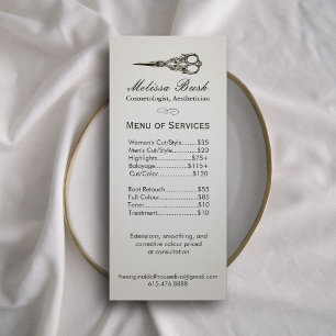 Pris lista   Antique Scissor Vintage Beauty Salon Reklamkort
