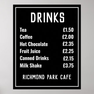 Pris lista för Drinks & Refshments Poster