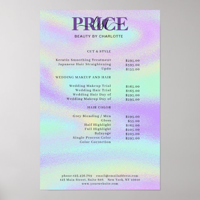 Pris lista för modern glam Poster (Framsidan)