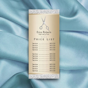 Pris lista   Luxury Silver Glitter Guld Hair Salon Reklamkort