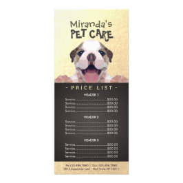 Pris lista med Djuromsorg grooming av badplats med Reklamkort